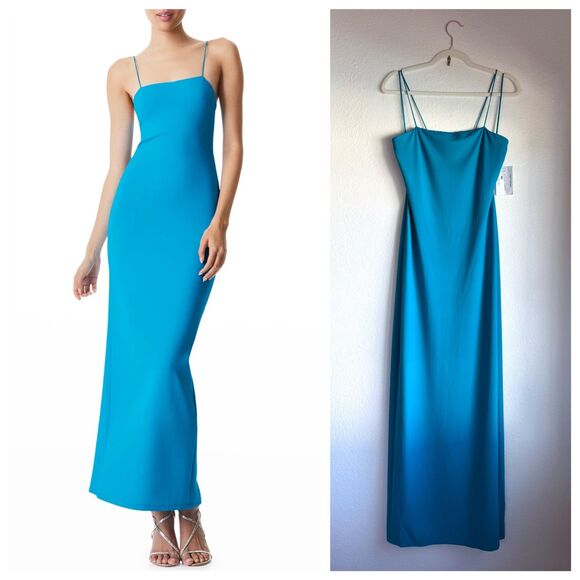 NWT Alice + Olivia Nelle Spaghetti Strap Cut Out Back Maxi Dress in Ocean Blue 6 - Picture 1 of 14